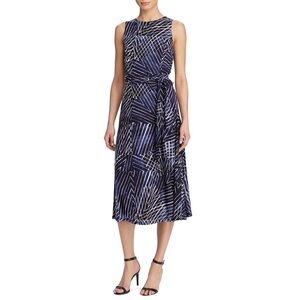 LAST CHANCE🚨 LAUREN Ralph Lauren | Blue & White Abstract Print Belted Midi Dress